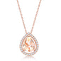 Sterling Silver Pear-Shaped Morganite CZ with White CZ Border Pendant - Rose Gold Plated