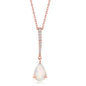Sterling Silver CZ Bar with Pear-Shaped White Inlay Opal Pendant - Rose Gold Plated