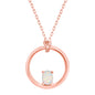 Sterling Silver Open Circle with Four-Prong White Opal Oval Pendant With Chain - Rose Gold Plated