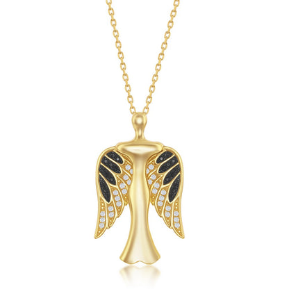 Sterling Silver CZ Angel Pendant With Movable Wings - Gold Plated