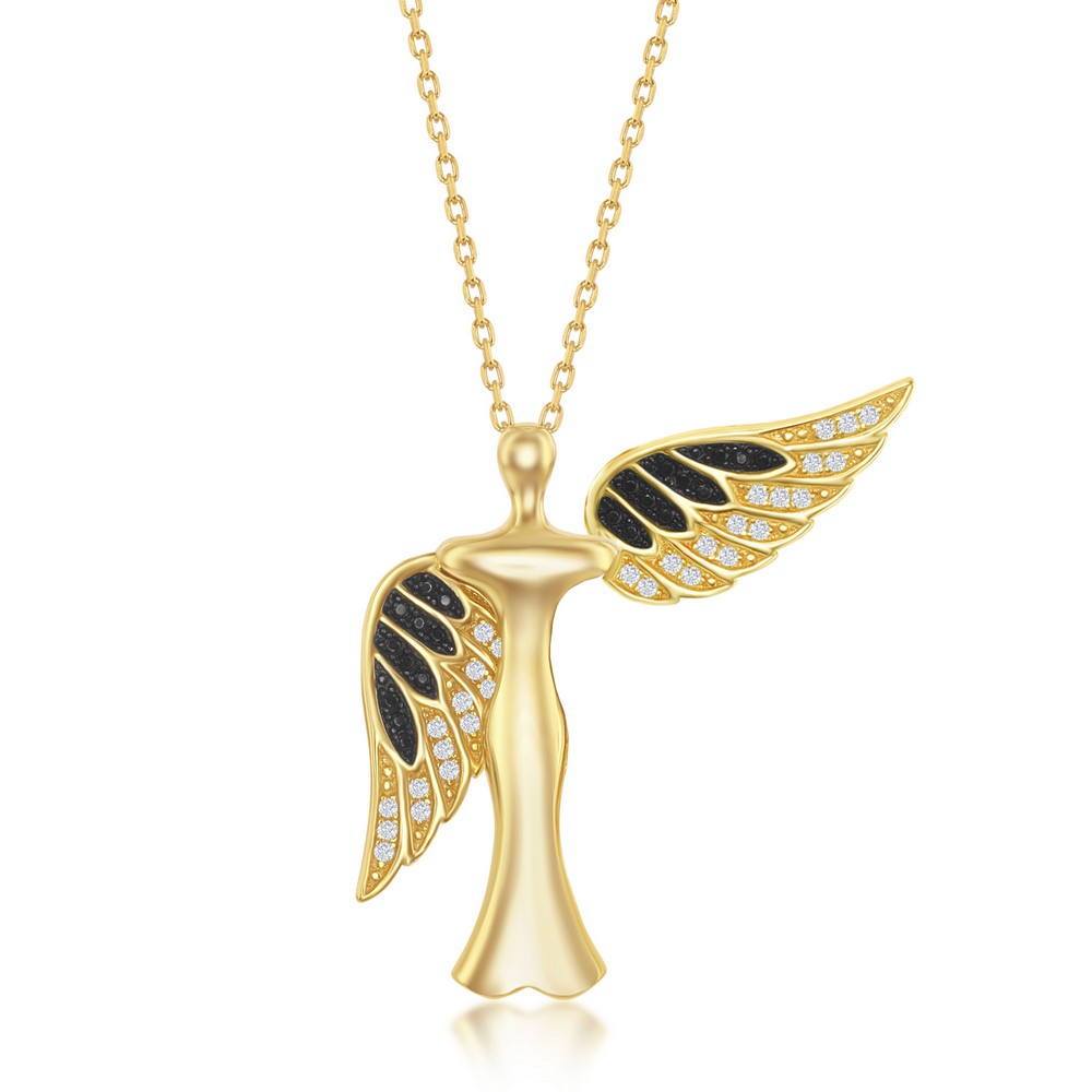 Sterling Silver CZ Angel Pendant With Movable Wings - Gold Plated
