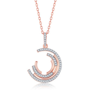 Sterling Silver Semi-Circle CZ Pendant - Rose Gold Plated