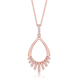 Sterling Silver Half CZ Pear-Shaped Pendant - Rose Gold Plated