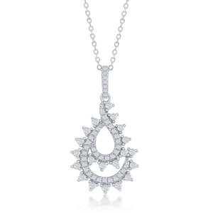 Sterling Silver CZ Designed Pearshaped Pendant