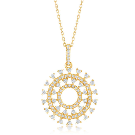 Sterling Silver Sun Design CZ Pendant - Gold Plated