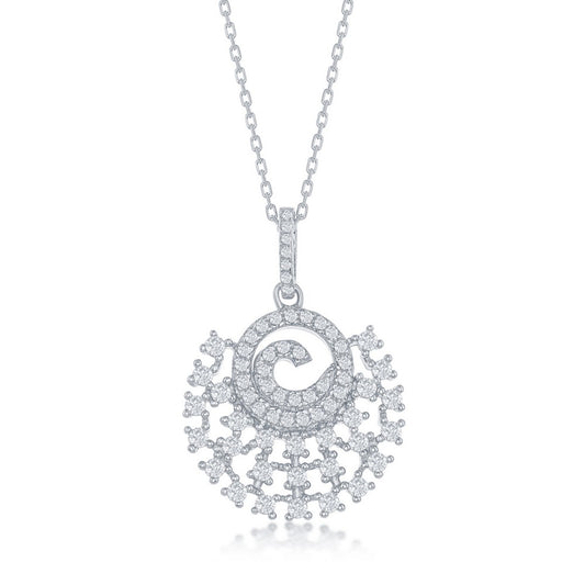 Sterling Silver Designed CZ Circle Pendant