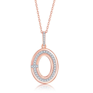 Sterling Silver Oval CZ Pendant - Rose Gold Plated