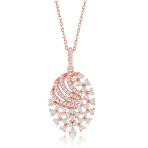 Sterling Silver Designed CZ Oval Pendant - Rose Gold Plated