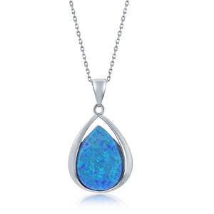 Sterling Silver Pear-Shaped Blue Opal Pendant