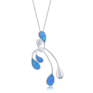 Sterling Silver Pear-shaped Blue Inaly Opal Long Designed Pendant