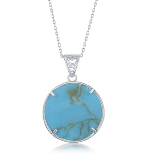 Sterling Silver Round Turquoise with Turtle Pendant