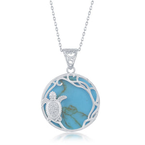 Sterling Silver Round Turquoise with Turtle Pendant