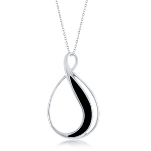 Sterling Silver Created Onyx Pearshaped Pendant