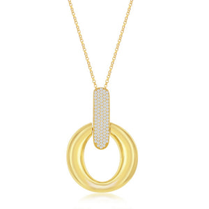 Sterling Silver Large Polished Door-Knocker Pave Pendant With Chain - Gold Plated