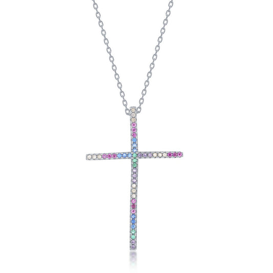 Sterling Silver Rainbow CZ Cross Pendant