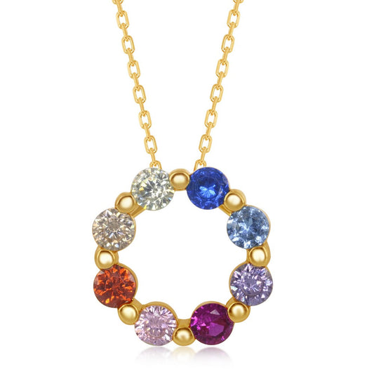 Sterling Silver Gold Plated Rainbow CZ Circle Pendant