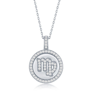 Sterling Silver Micro Pave Virgo Zodiac Disc Pendant With  Chain