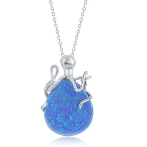 Sterling Silver Pear-Shaped Blue Opal Octopus Pendant