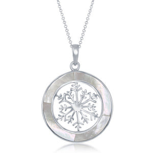 Sterling Silver Snowflake Round Pendant With Chain - MOP