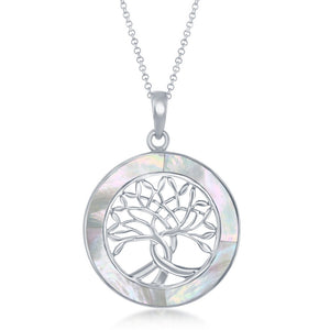 Sterling Silver Tree of Life Round Pendant With Chain - MOP