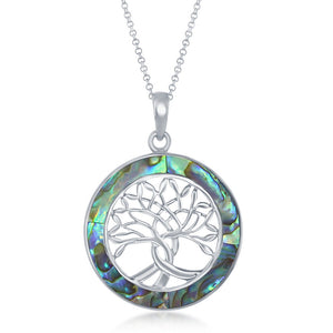 Sterling Silver Tree of Life Round Pendant With Chain - Abalone