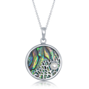 Sterling Silver Tree Branch with Small Pearl Round Pendant - Abalone
