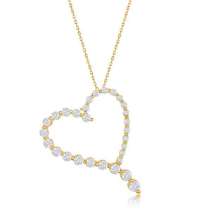 Sterling Silver Round Graduating CZ Heart Pendant - Gold Plated