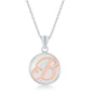 Sterling Silver MOP Pendant, Rose Gold B Script Initial With Chain