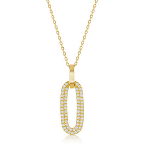 Sterling Silver Oval Micro Pave CZ Door Knocker Pendant - Gold Plated
