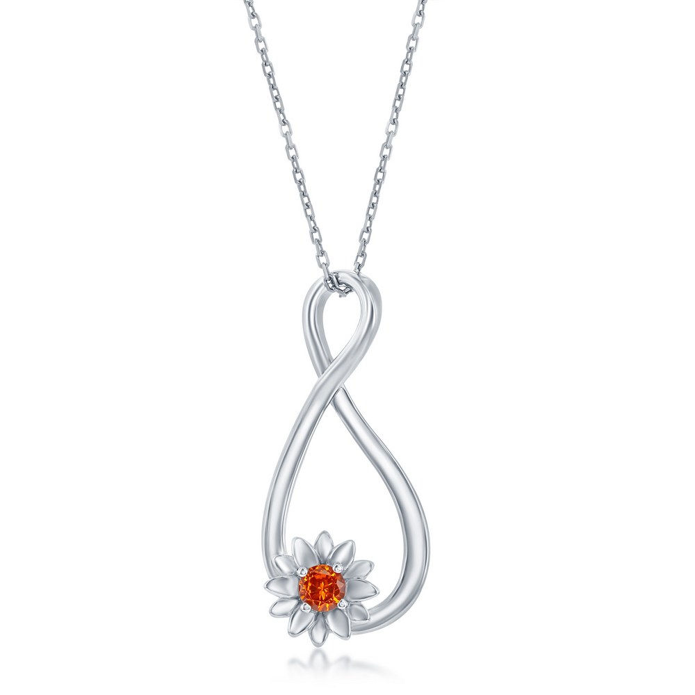 Sterling Silver Orange CZ Sunflower Pearshaped Pendant
