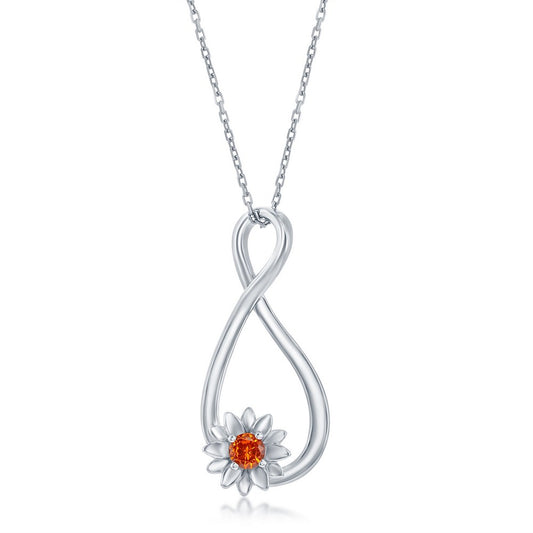 Sterling Silver Orange CZ Sunflower Pearshaped Pendant