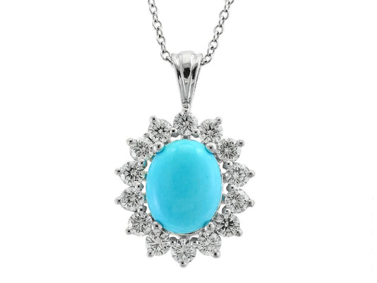 EFFY 18K WHITE GOLD DIAMOND AND TURQUOISE PENDANT