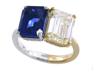 EFFY 18K TWO TONE GOLD DIAMOND AND SAPPHIRE RING