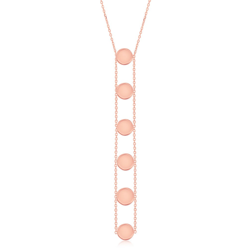 Sterling Silver Y-Style Station Shiny Disc Necklace - Rose Gold Plated