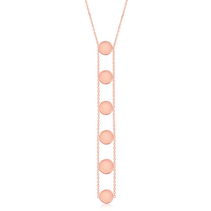Sterling Silver Y-Style Station Shiny Disc Necklace - Rose Gold Plated