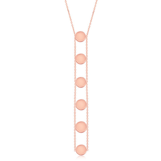 Sterling Silver Y-Style Station Shiny Disc Necklace - Rose Gold Plated