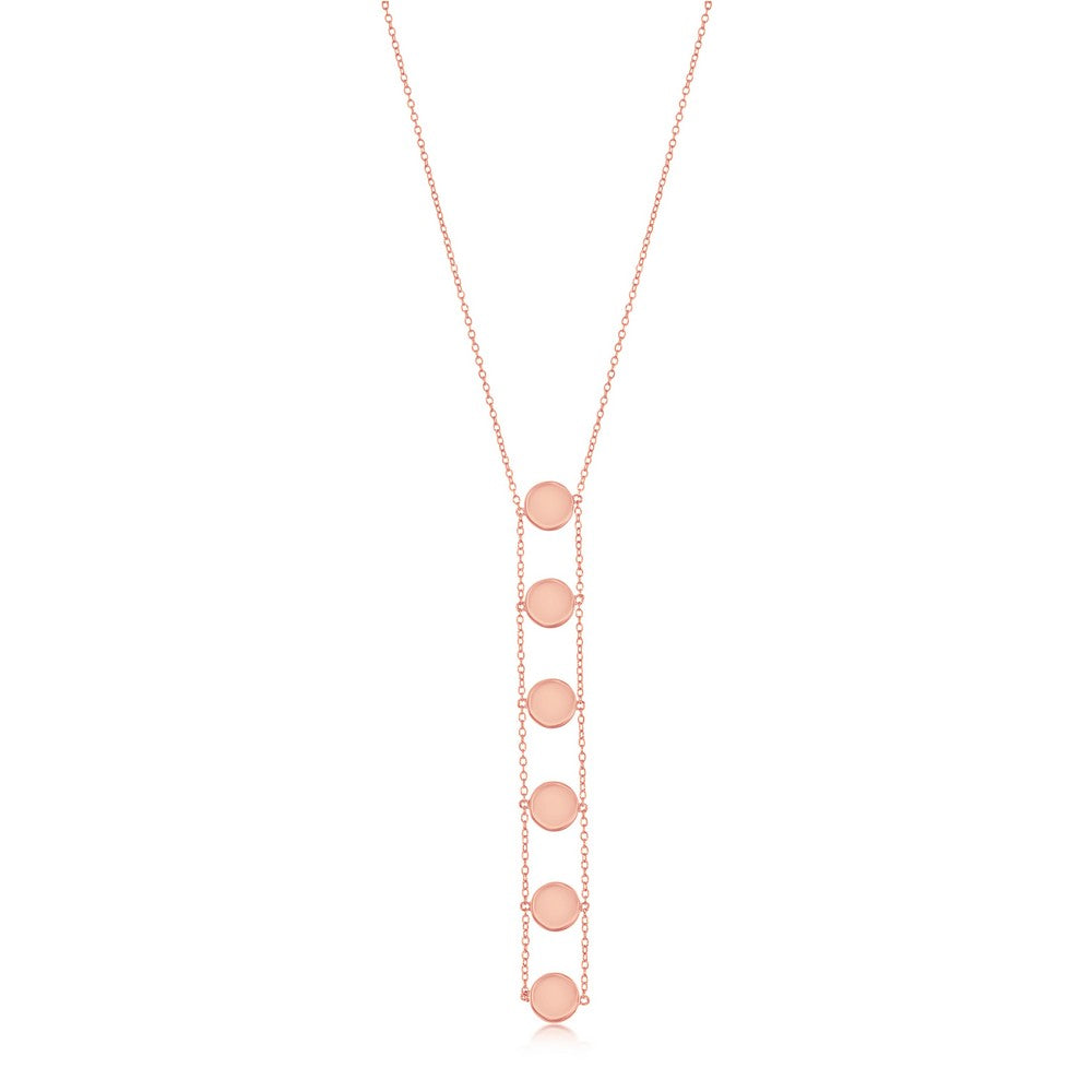 Sterling Silver Y-Style Station Shiny Disc Necklace - Rose Gold Plated