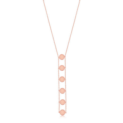 Sterling Silver Y-Style Station Shiny Disc Necklace - Rose Gold Plated