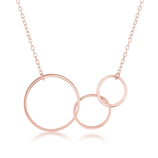 Sterling Silver Interlocking Graduating Three-Generation Open Circle Necklace - Rose Gold Plated