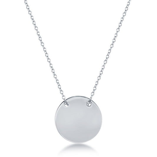 Sterling Silver Polished Engravable Disc Necklace