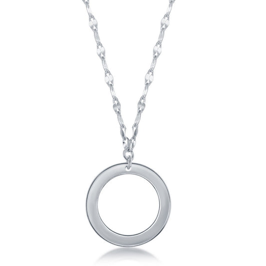 Sterling Silver Open Circle Flat Shiny Necklace