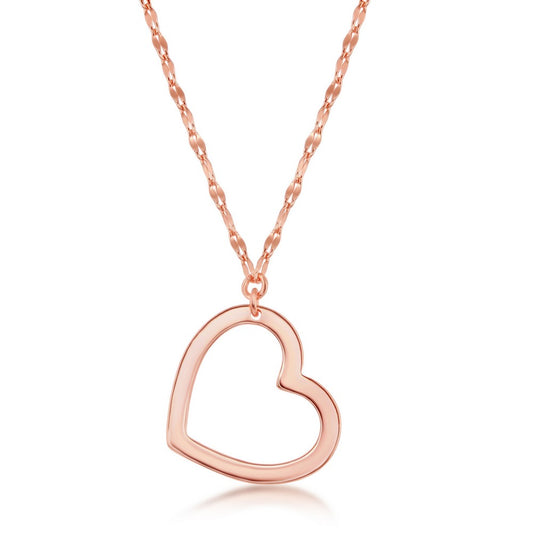 Sterling Silver Open Heart Necklace - Rose Gold Plated