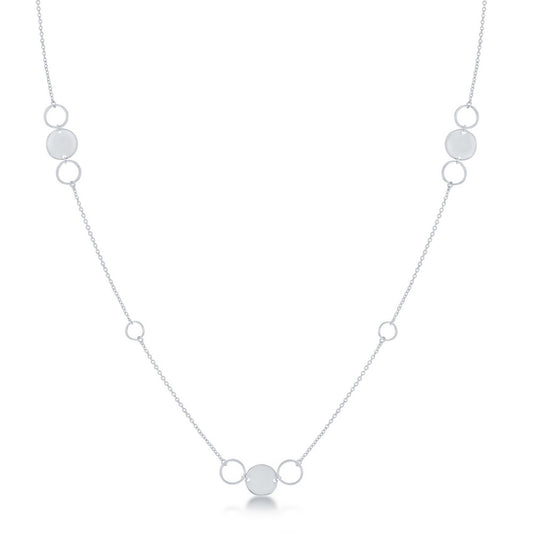 Sterling Silver Alternating Polished & Open Disc Necklace