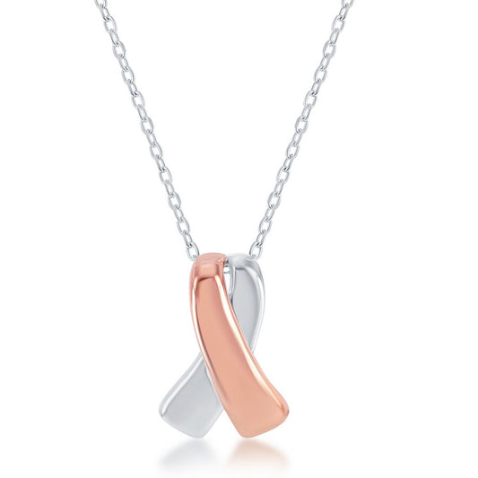 Sterling Silver Two-Tone Rose Gold Plated Awareness Ribbon Necklace