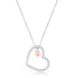 Sterling Silver Open Heart with Small Rose Gold Heart Charm Necklace