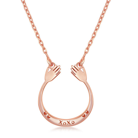Sterling Silver XOXO U Hands Design Necklace - Rose Gold Plated