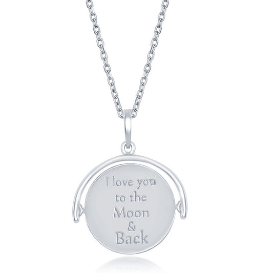Sterling Silver Moon & Stars  I Love You to the Moon and Back Spinning Disc Necklace