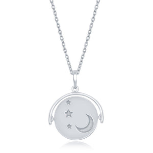 Sterling Silver Moon & Stars  I Love You to the Moon and Back Spinning Disc Necklace