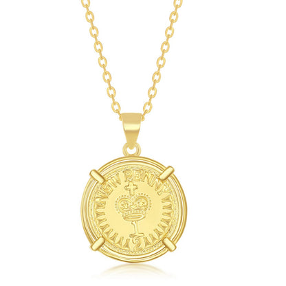 Sterling Silver Queen Elizabeth Coin-Style Necklace - Gold Plated