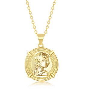 Sterling Silver Queen Elizabeth Coin-Style Necklace - Gold Plated